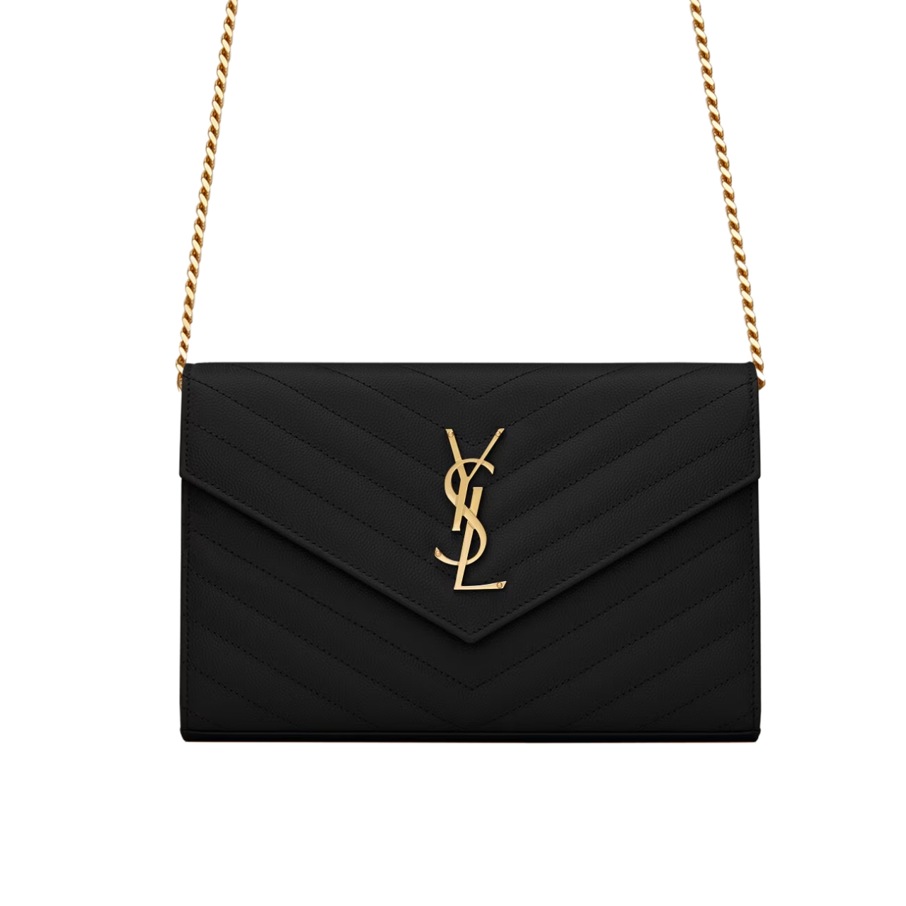 Saint Laurent Classic Cassandre Grain De Poudre Chain Wallet Black 22cm 377828BOW011000