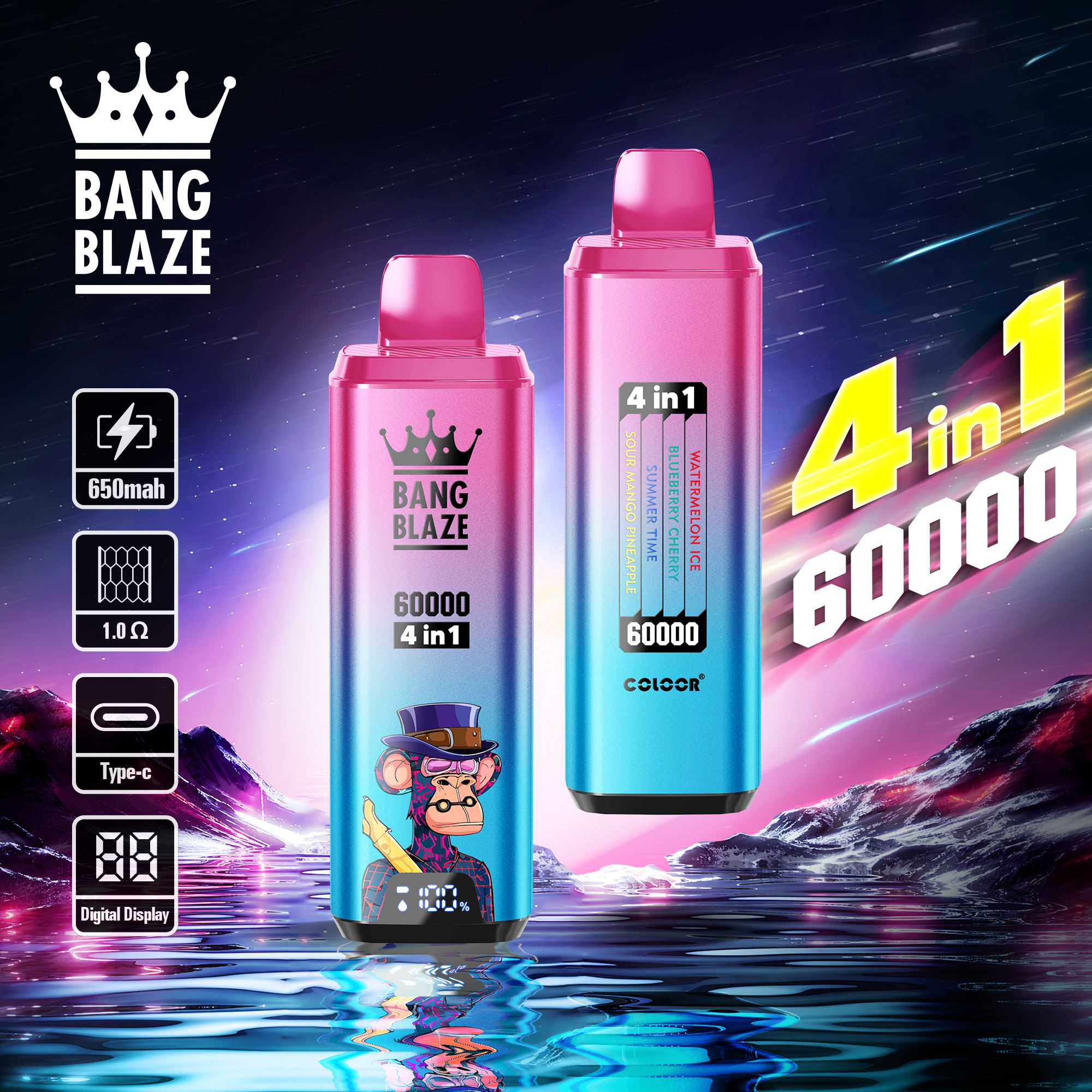 E-papieros Jednorazowy BANG BLAZE 60K (4 w 1) | Ekran LCD | Dostawa 48h|Darmowa wysyłka