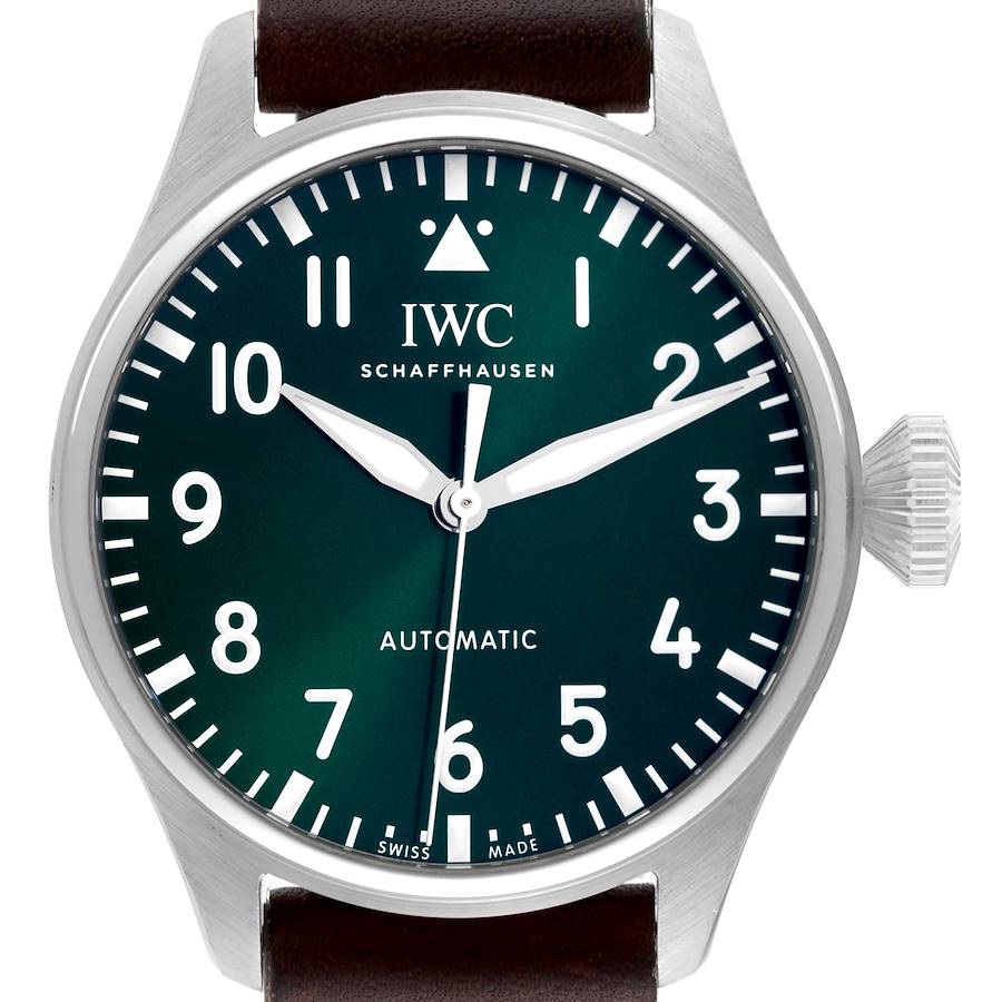 IWC Big Pilots 43mm Steel Green Dial Brown Strap Mens Watch IW329306