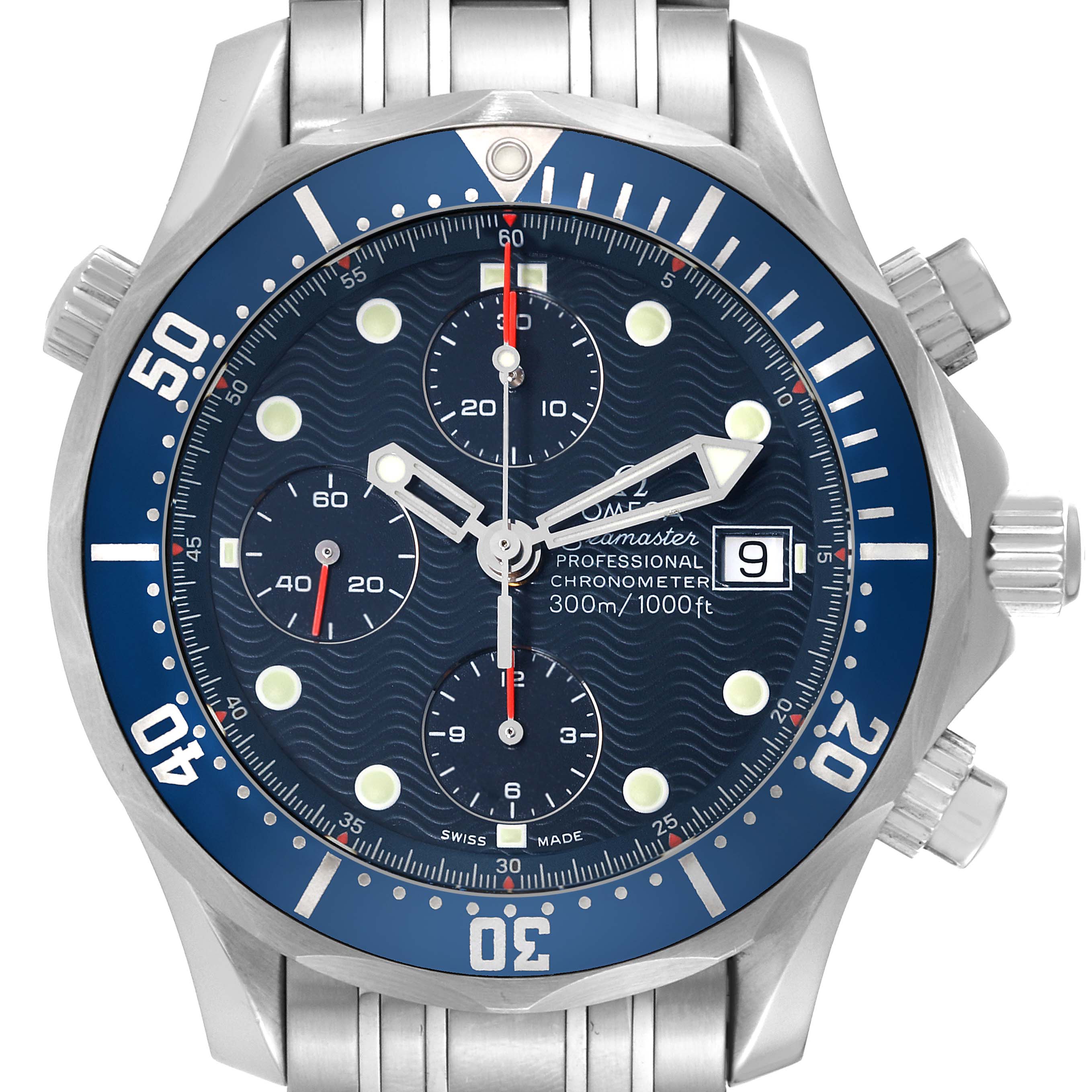 Omega Seamaster Blue Dial Chronograph Steel Mens Watch 41.5 MM 2599.80.00 Card