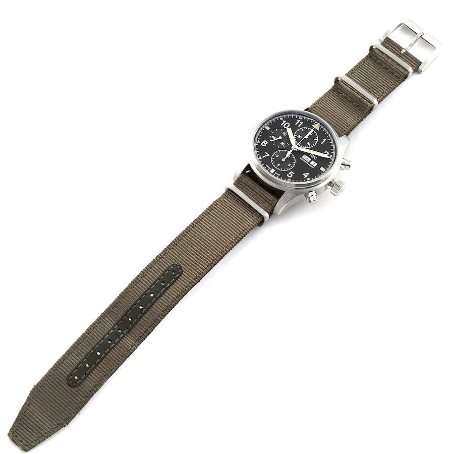 IWC Spitfire Pilot Steel Black Dial Chronograph Mens Watch IW377724