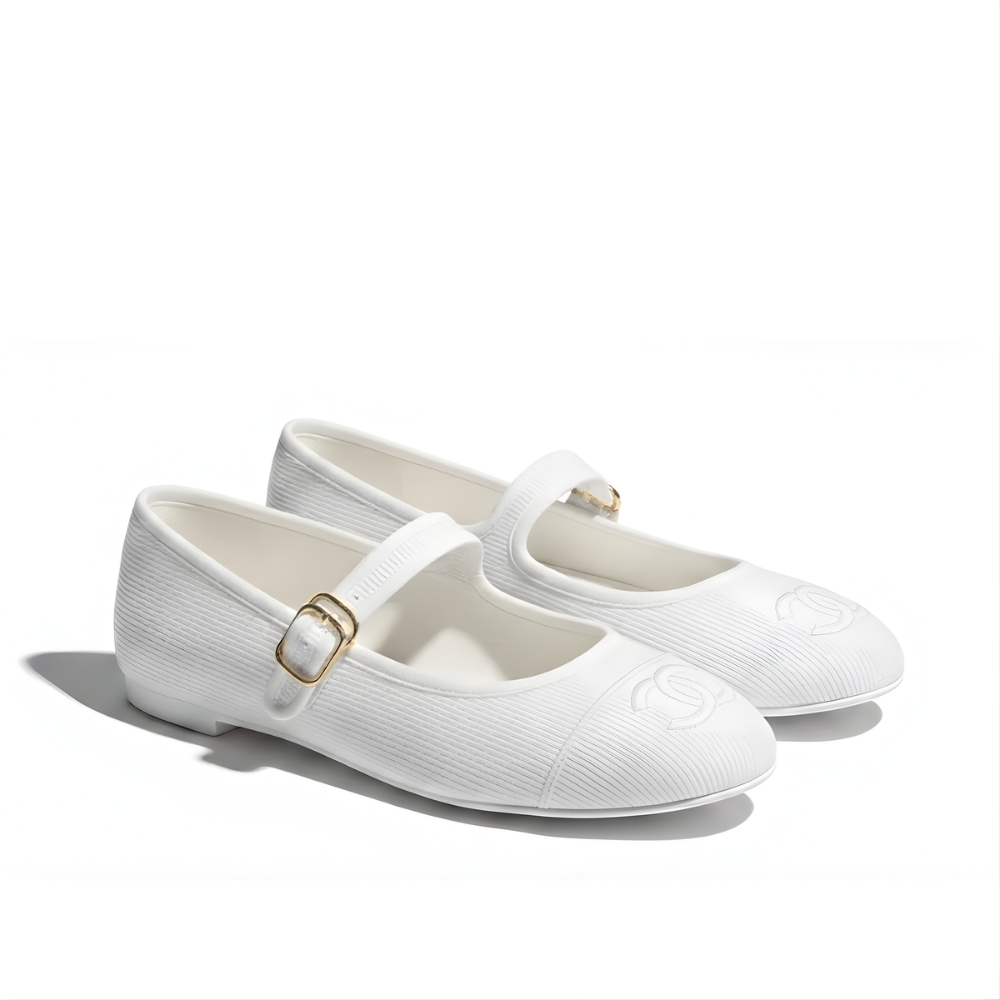 Chanel Mary Jane Ballet Flat White G45503 B16406 NX269