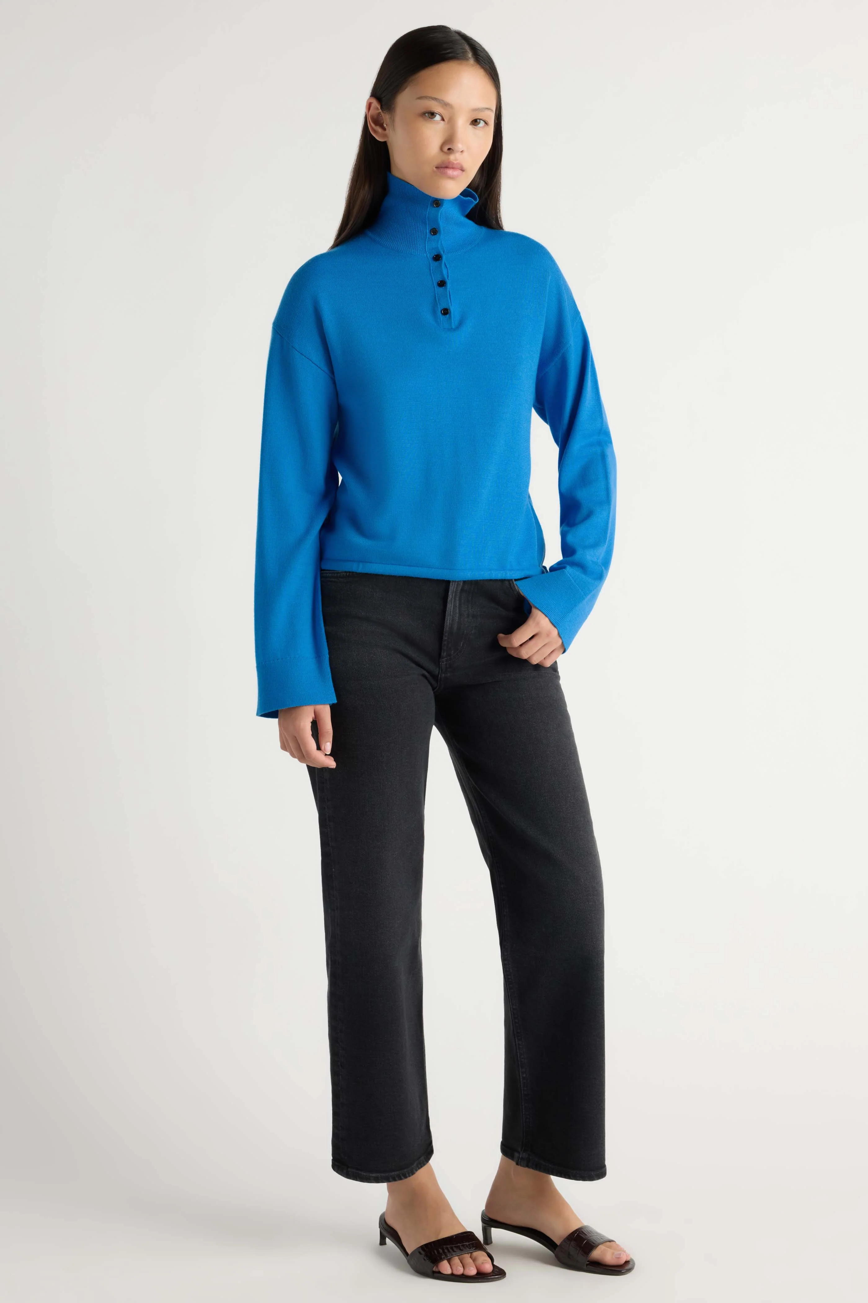 Sybil Wool Button-Turtleneck Sweater