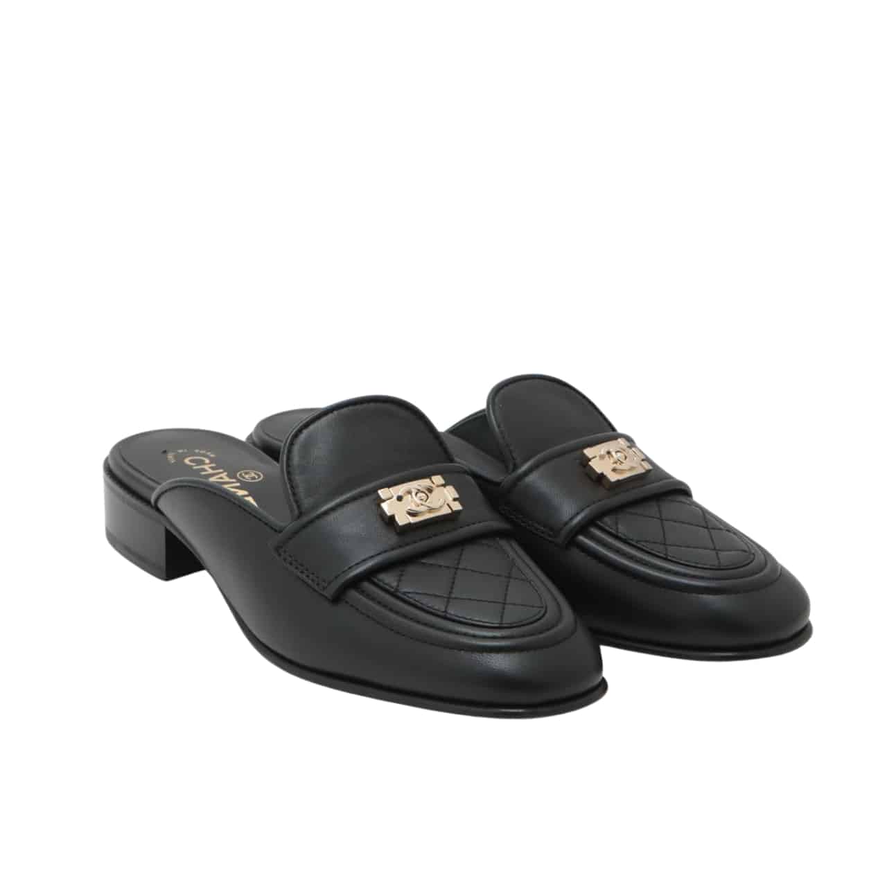 Chanel Casual Pain Laether Elegant Mules Sandals Black