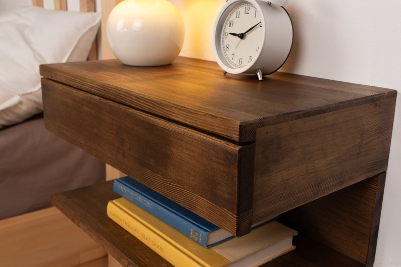 Walnut Floating Nightstand with Drawer