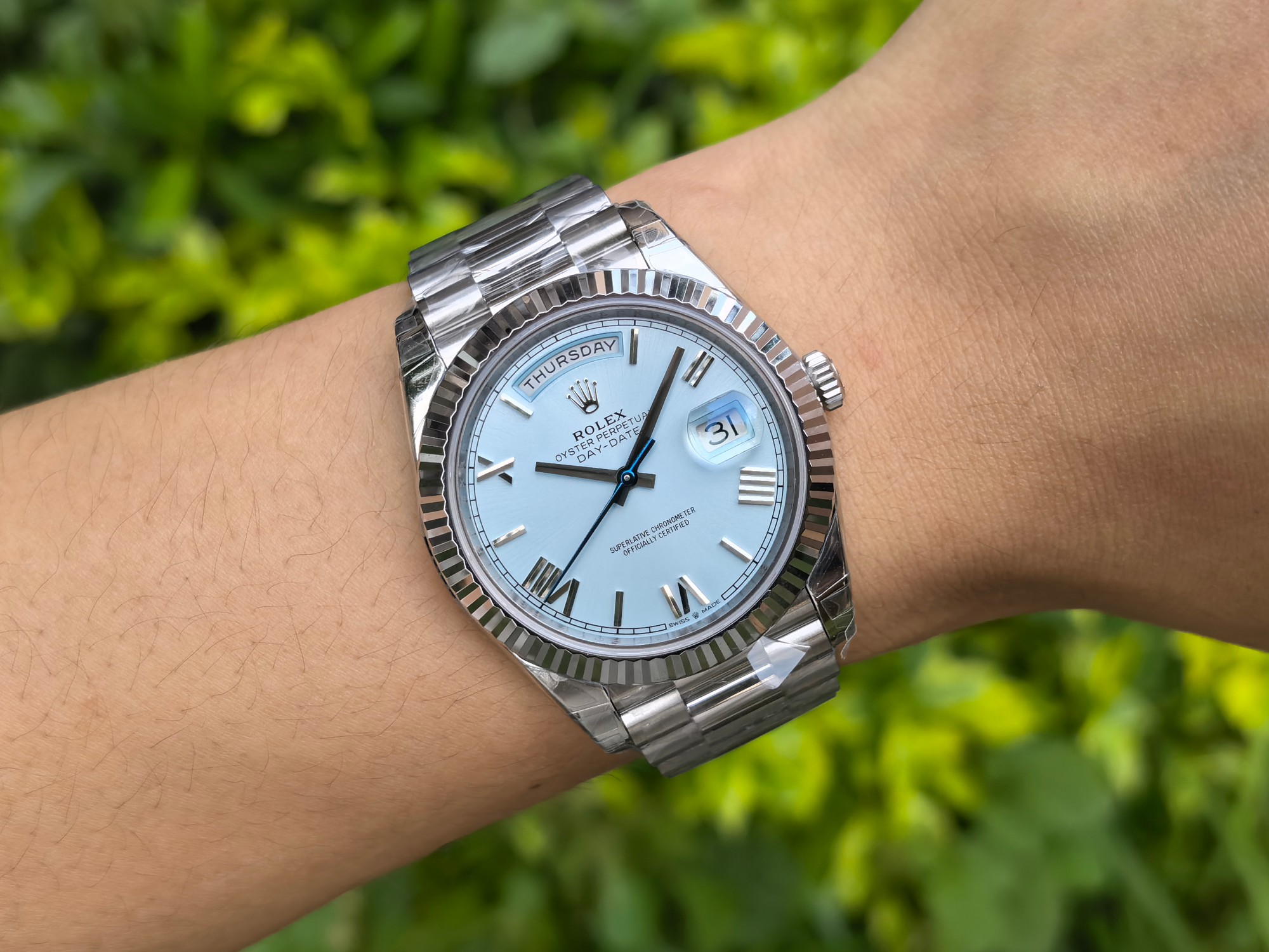 CC Rolex Day-Date 228236 0012 Fluted Bezel Ice Blue Dial 40MM Mens Replica Watch