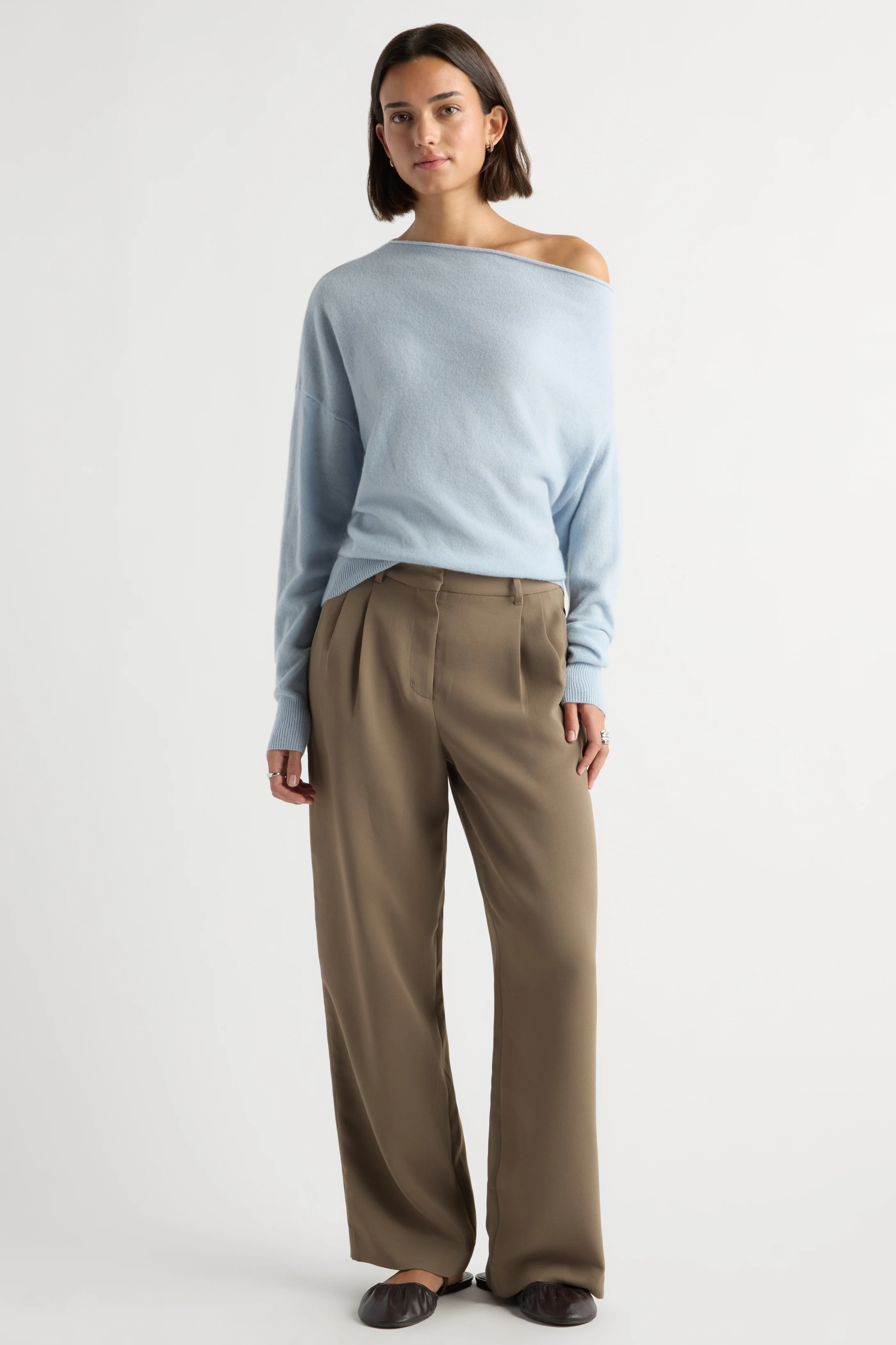 Aniya Double-Pleated Tailored Pant