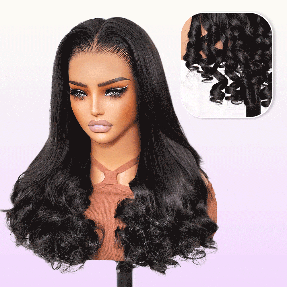 Megalook 13x6 Three-Go™ Glueless Wig Straight Hair With Spiral Curly Ends With Drawstring Hold Curls Well