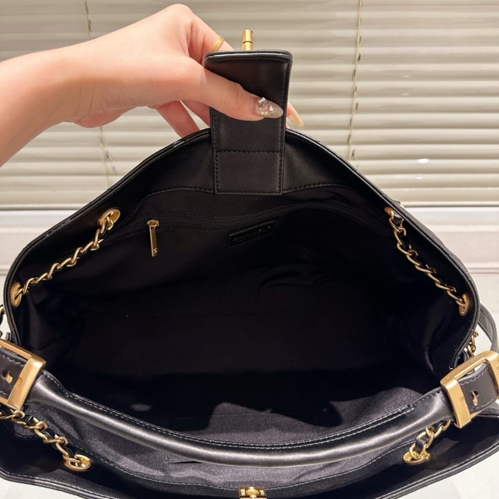 Chanel Shopping Bag Gold Tone Mental Black 36cm As5657 B20829 94305