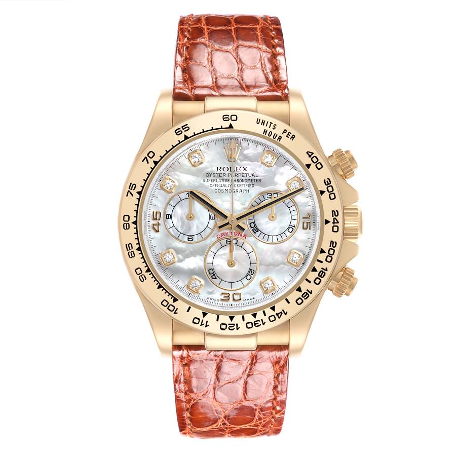 Rolex Daytona Yellow Gold Mother Of Pearl Diamond Dial Mens Watch 116518