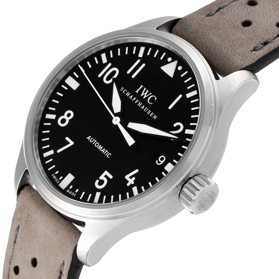 IWC Pilot 34mm Midsize Black Dial Grey Strap Steel Unisex Watch IW325601