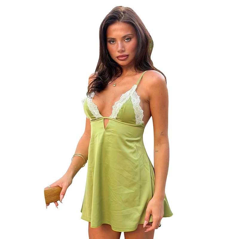 Women Sexy Lace Mini Halter Dress