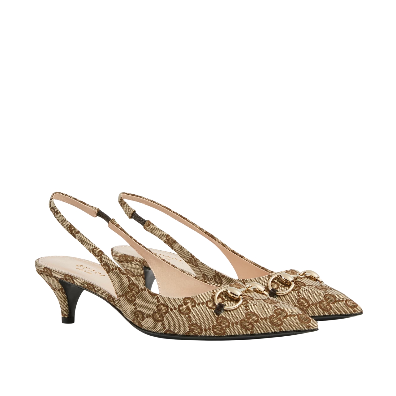 Gucci Women’S Slingback Pump With Horsebit Gg Canvas Beige And Ebony 782627 2Hk80 9763