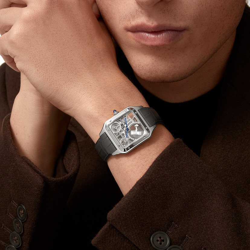 Santos-Dumont skeleton watch equipped with a micro-rotor