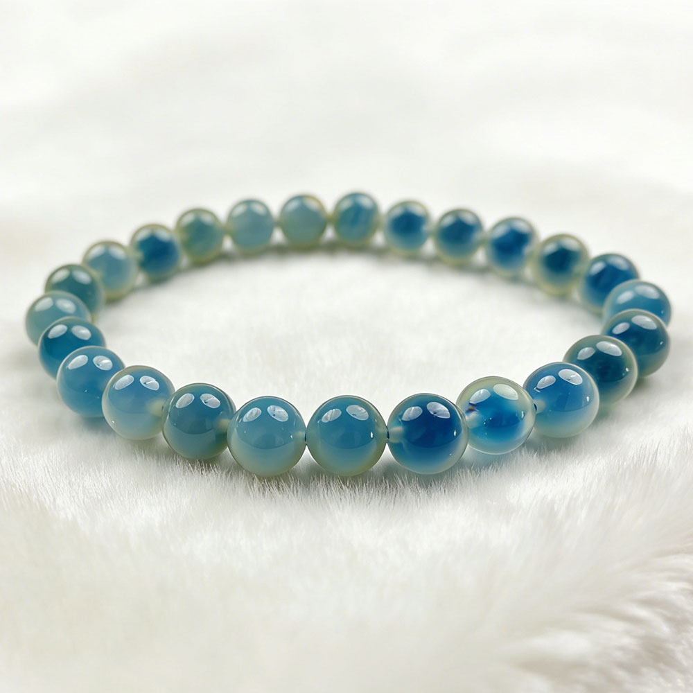 Natural Blue Agate Beaded Bracelet, Calm & Protection Healing Crystal, Balance Energy Spiritual Jewelry