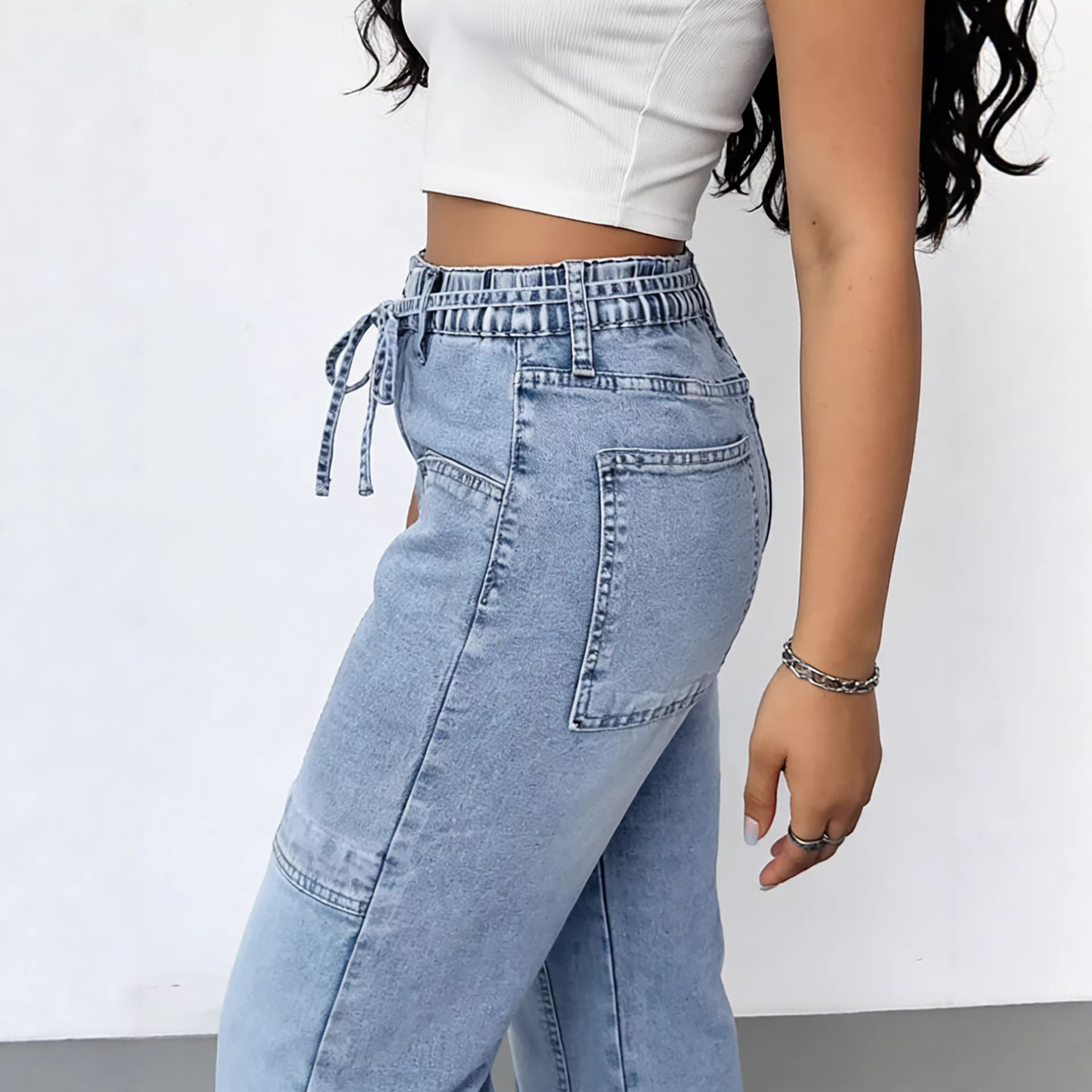 Women washed denim wide-leg Pant