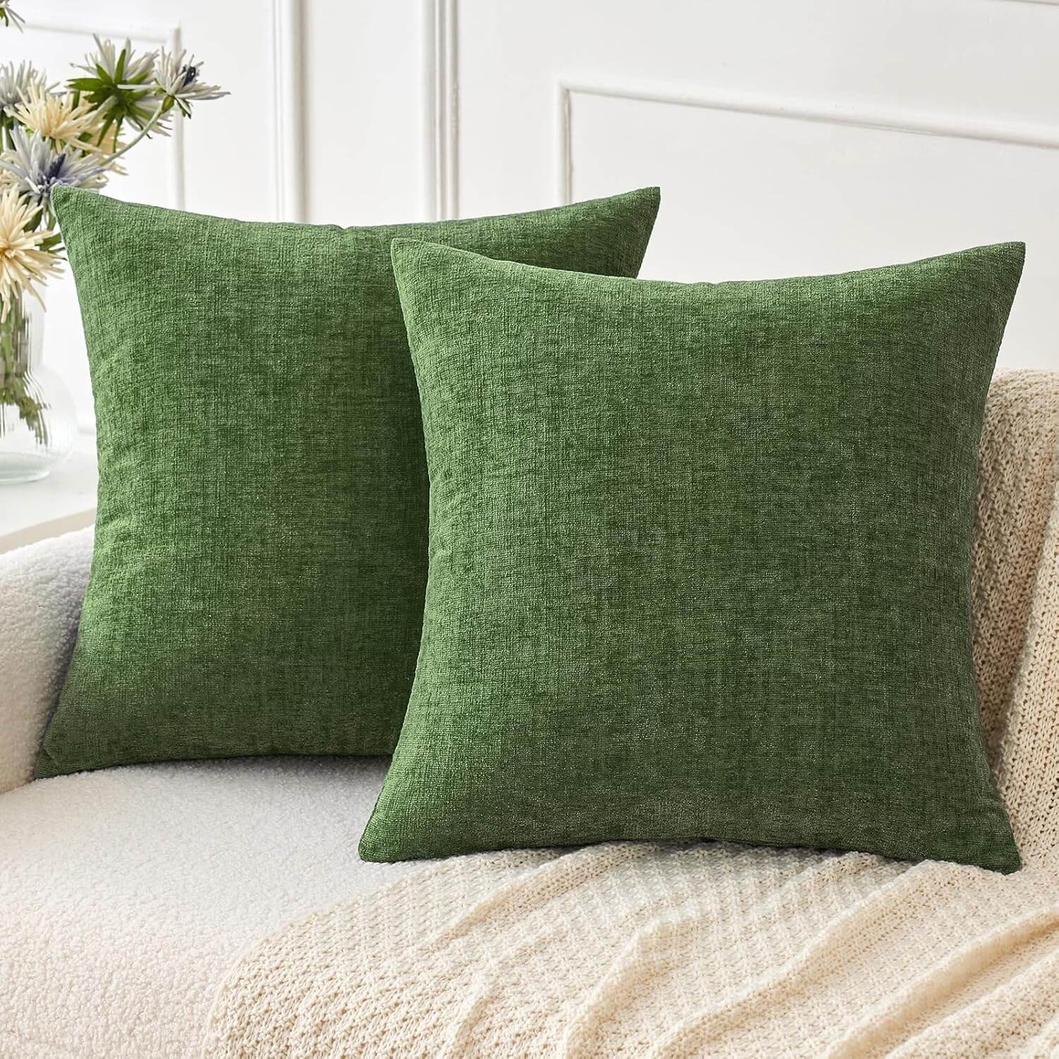 Soft Chenille Solid Dyed Pillow Covers (Pack of 2)