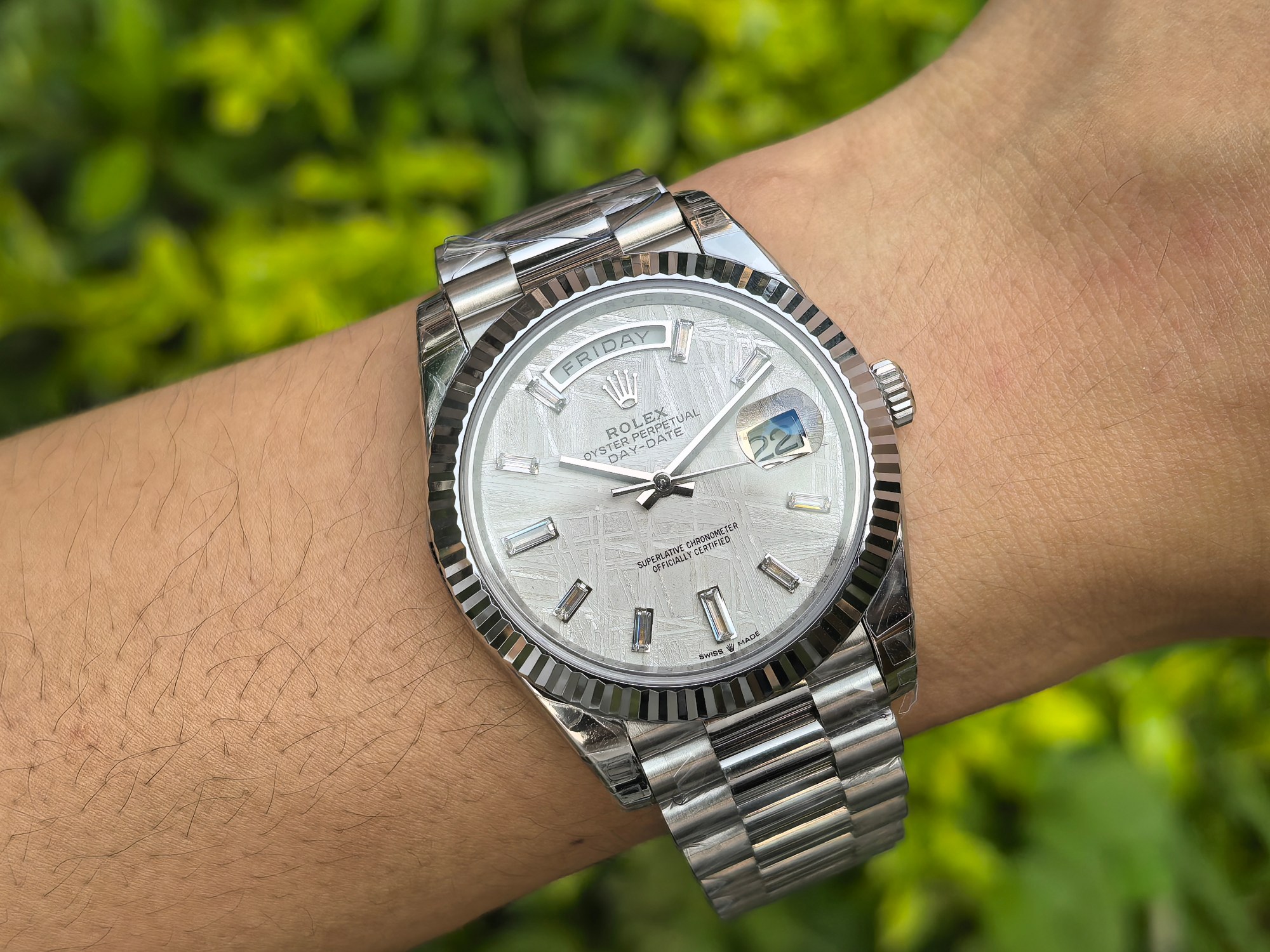CC Rolex Day-Date 228239 Meteorite Grey Dial Fluted Bezel 40mm Mens Replica Watch
