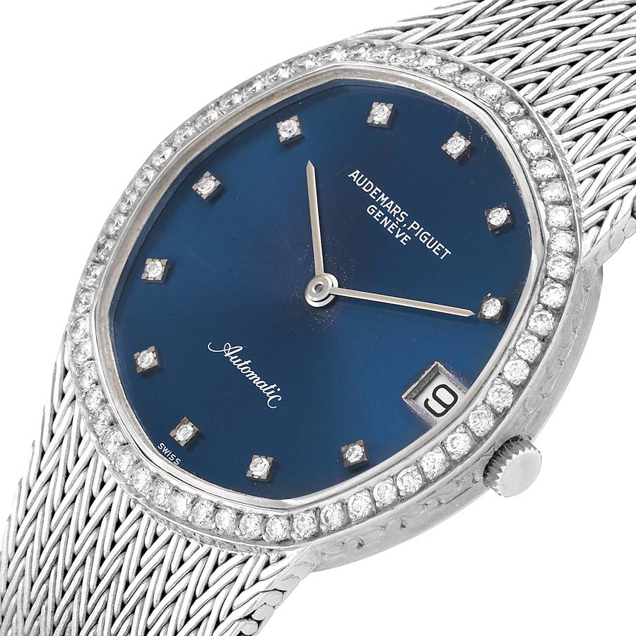Audemars Piguet White Gold Blue Dial Diamond Vintage Mens Watch