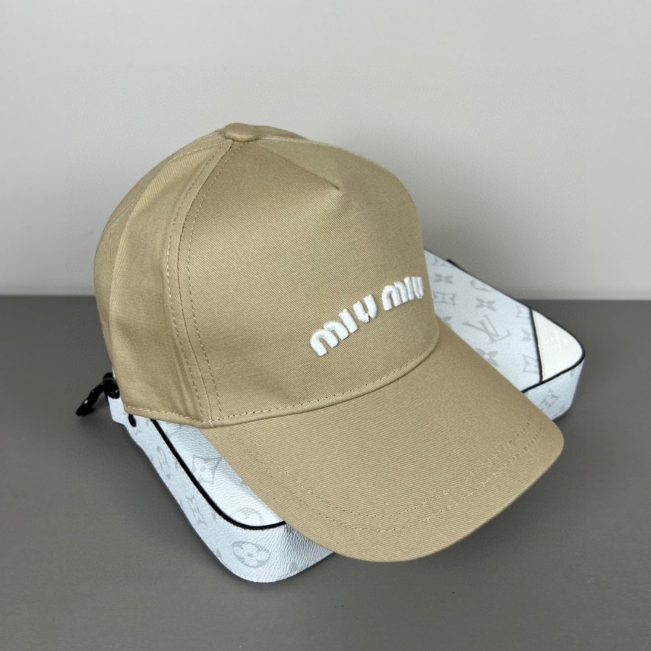Miumiu Drill Baseball Cap Beige 5hc179 Adxi F011p