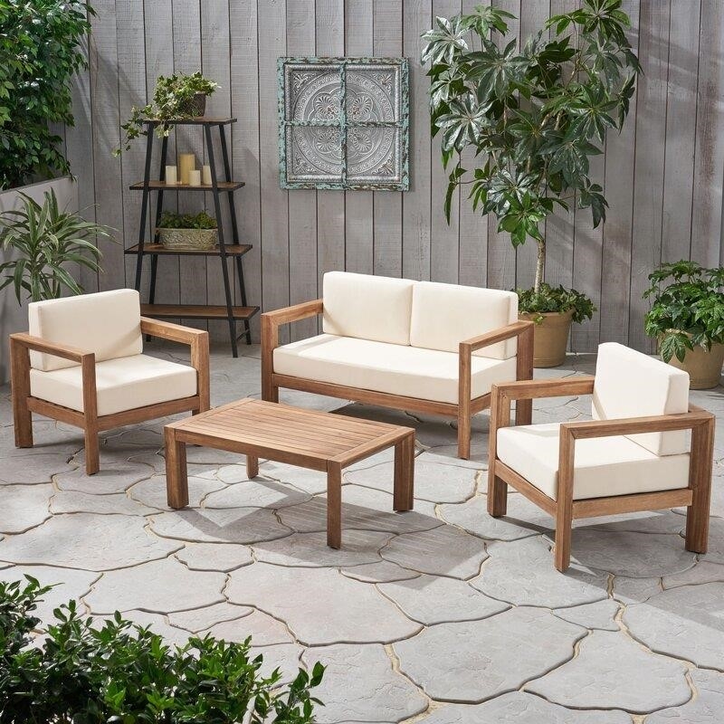 Mabie Solid Wood 4 - Person Seating Group with Cushions
