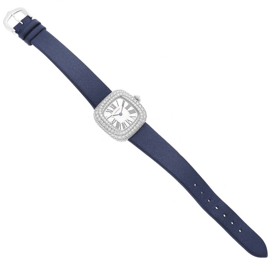 Cartier Coussin White Gold Diamond Blue Strap Ladies Watch WJSC0002
