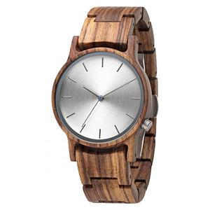 Men's Natural Zebra Wood Watch, Minimalist Black Dial Date Display Quartz Wooden Wrist Watch
