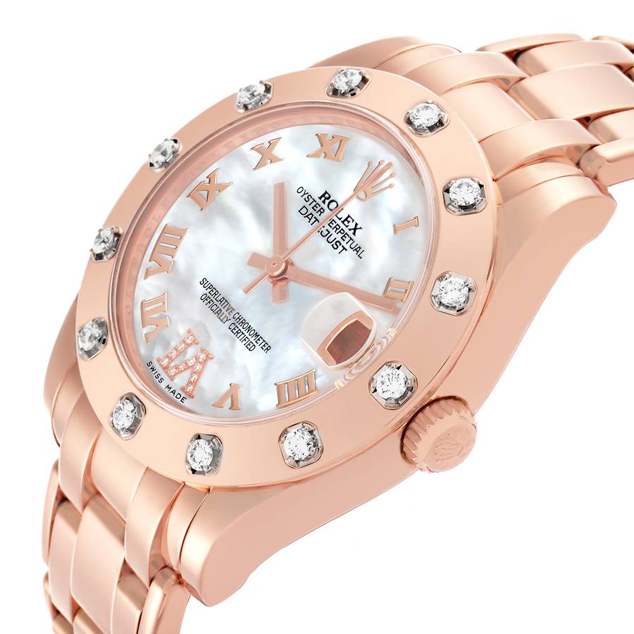 Rolex Pearlmaster Mother Of Pearl Dial Everose Diamond Ladies Watch 81315