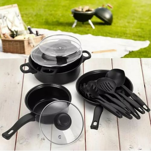 13PCS Non-Stick Pots And Pans Set Kitchen Utensil Set-Black