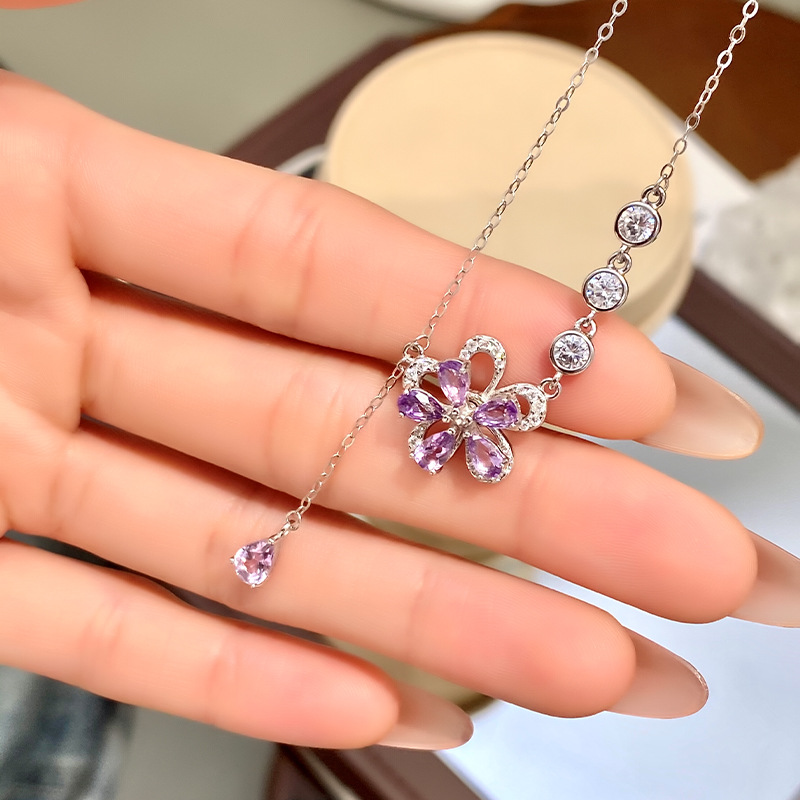 GemVibra Multi-Stone Flower Pendant Necklace in 925 Silver