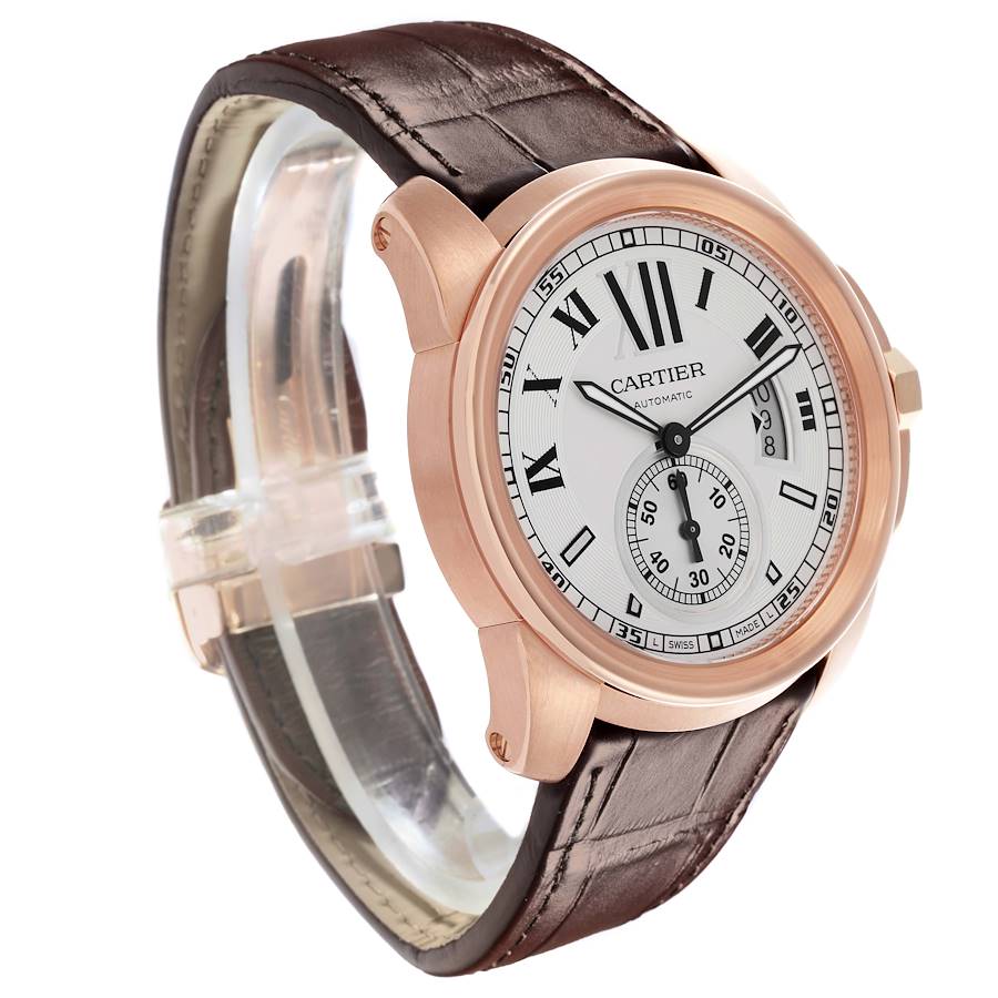 Cartier Calibre Rose Gold Silver Dial Automatic Mens Watch W7100009