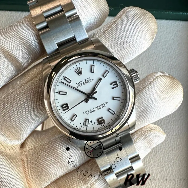 Rolex Oyster Perpetual 177200 White Arabic Dial Oyster Bracelet 31mm Lady Replica Watch