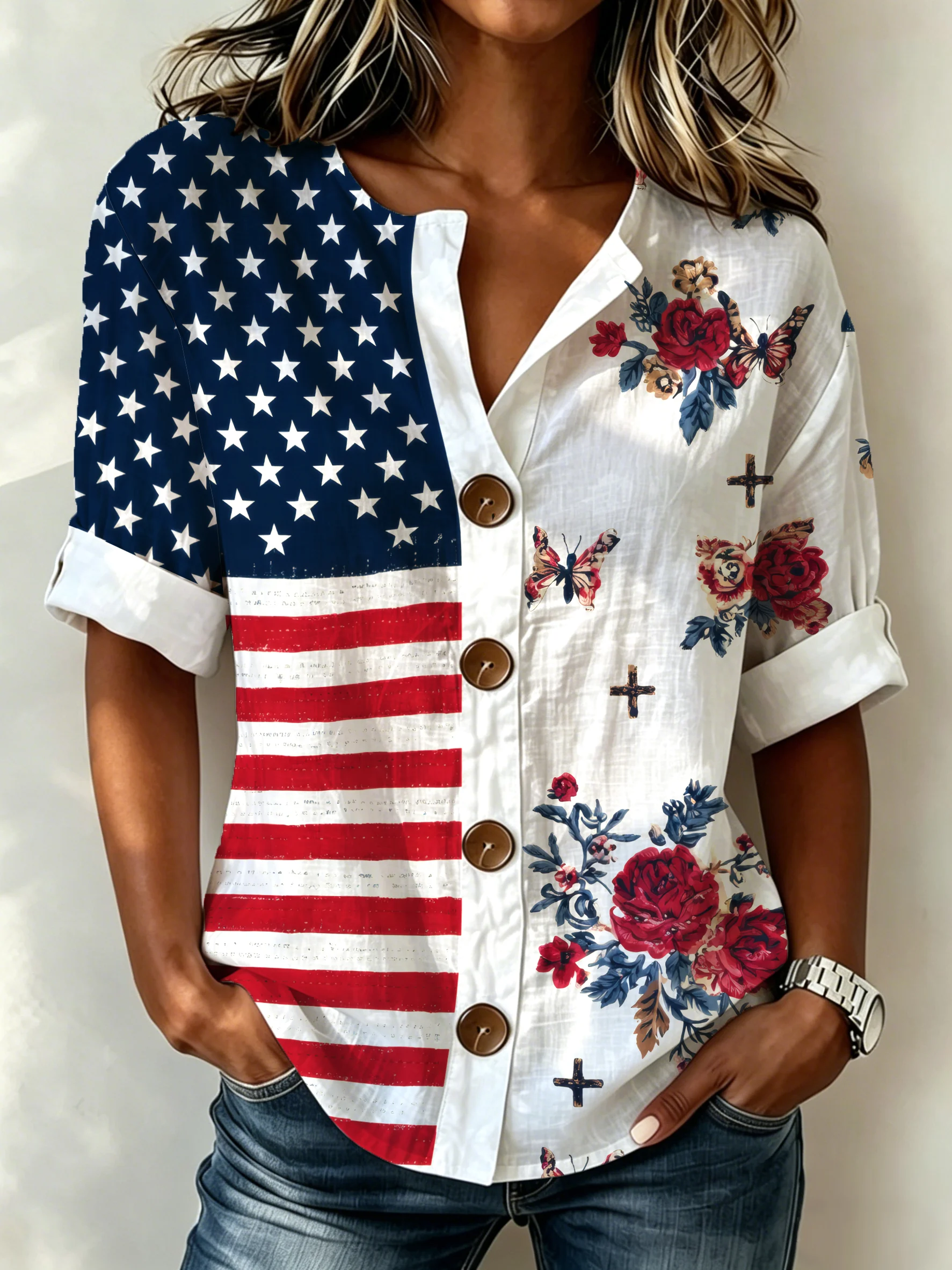 Women's 250th Anniversary Freedom Flower Art Print Shirt