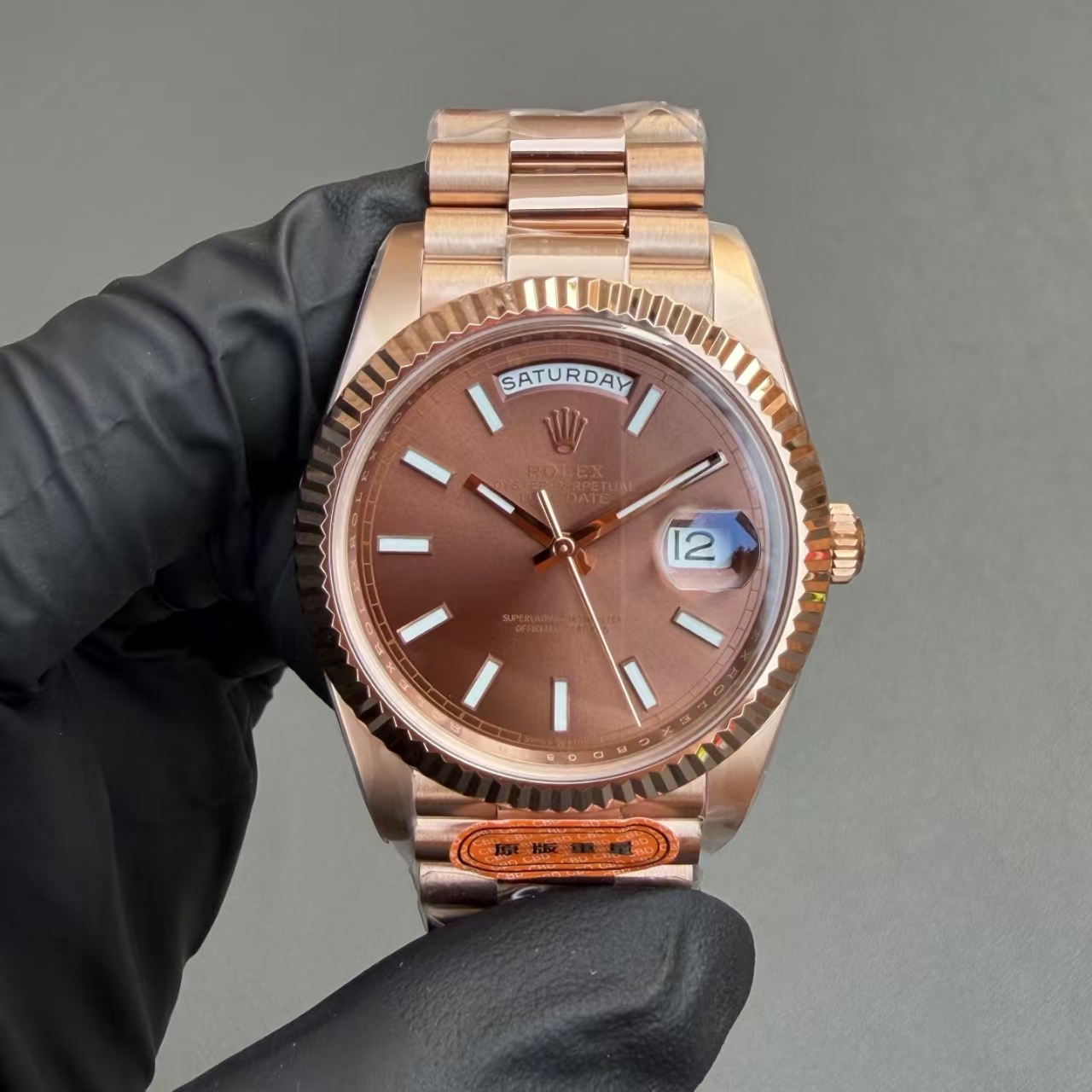 CC Rolex Day-Date 228235-0002 Chocolate Brown Dial Fluted Bezel 40mm Mens Replica Watch
