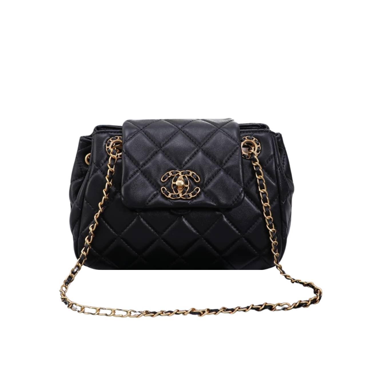 Chanel Mix Accordion Cc Flap Bag Quilted Glazed Leather Black 23Cm