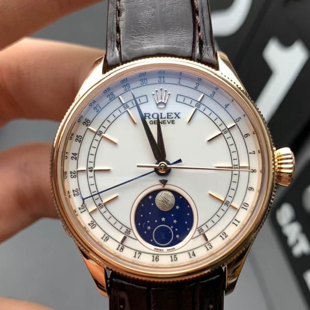 Rolex Cellini Moonphase White Dial Rose Gold 39mm Mens Watch 50535 New