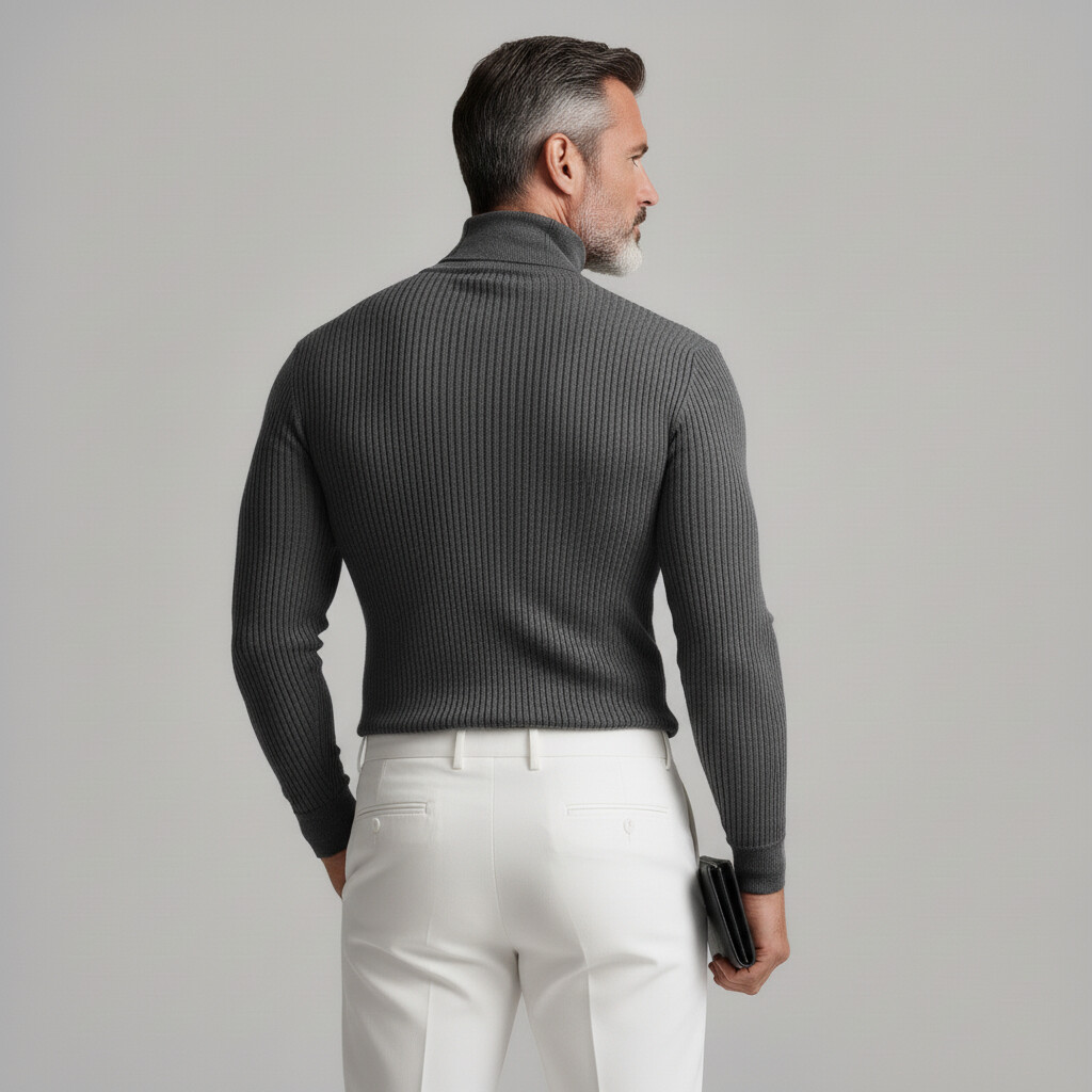 Men's Gray Cross High Collar Long Sleeve Ribbed Knit Sweaters