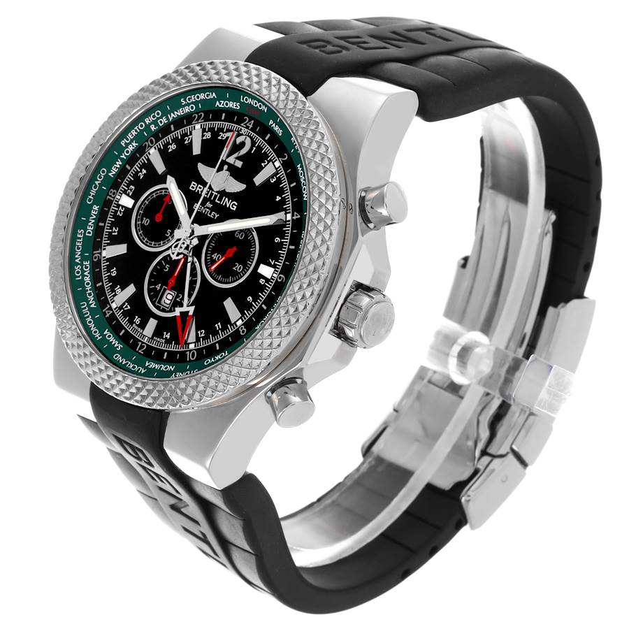 Breitling Bentley GMT Black Dial Steel Mens Watch A47362 Papers