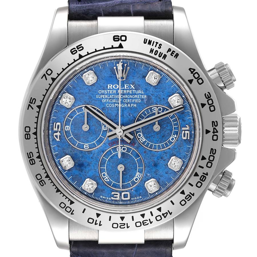 Rolex Daytona White Gold Sodalite Stone Diamond Mens Watch 116519