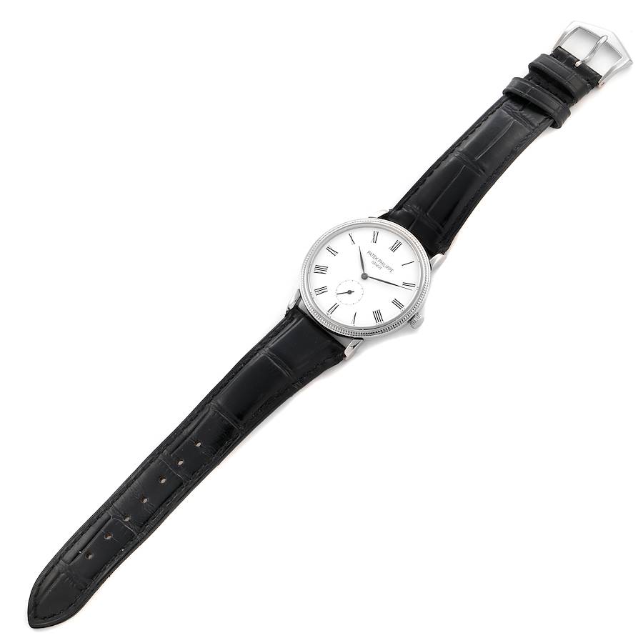 Patek Philippe Calatrava White Gold Black Strap Mens Watch 5119G
