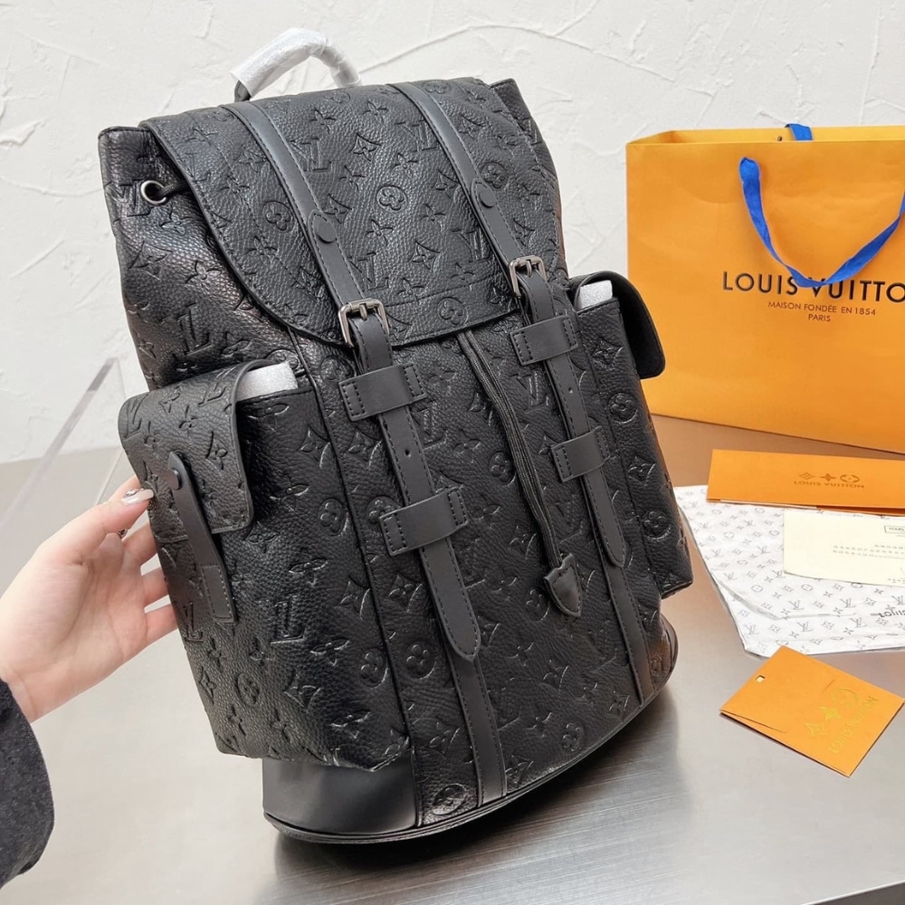 Louis Vuitton Christopher Backpack MM Taurillon Monogram Black 45Cm M55699