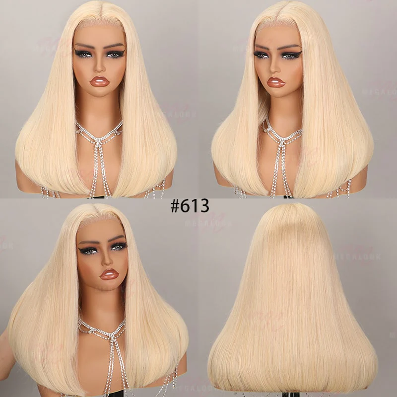 Megalook 6x5 Invisible Knots Glueless 613 Blonde Silky Straight Wigs Pre-cut Lace Beginner Friendly