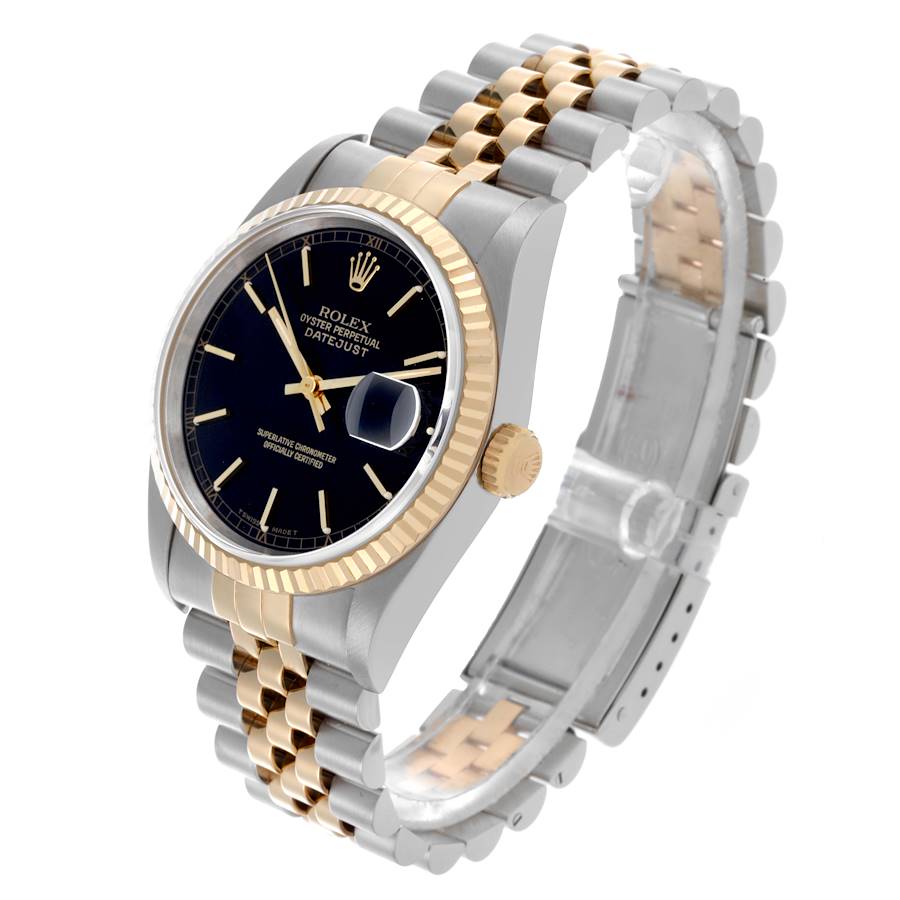 Rolex Datejust 36 Steel Yellow Gold Black Dial Mens Watch 16233