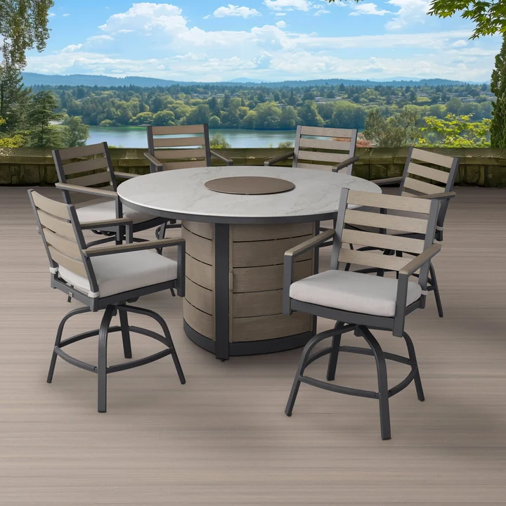7-piece Fire Outdoor Patio High Dining Set