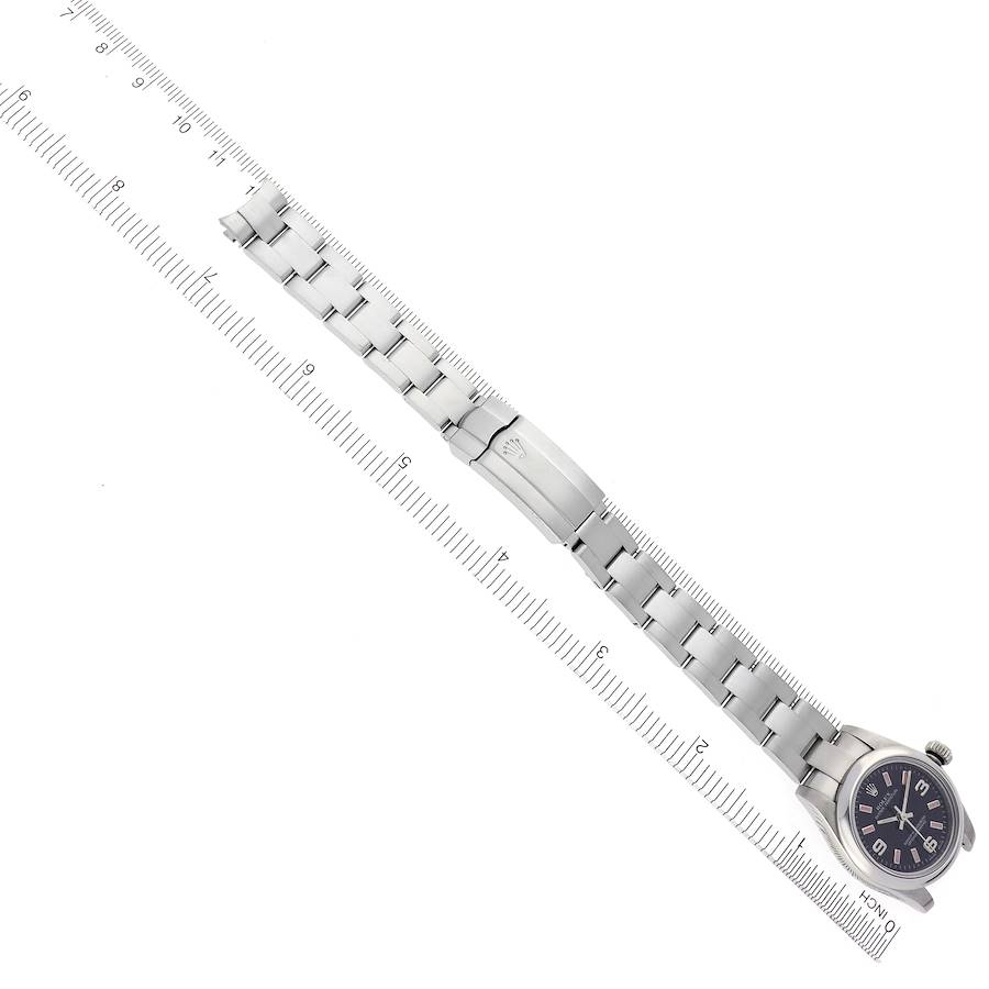 Rolex Oyster Perpetual Black Dial Pink Hour Markers Ladies Watch 176200