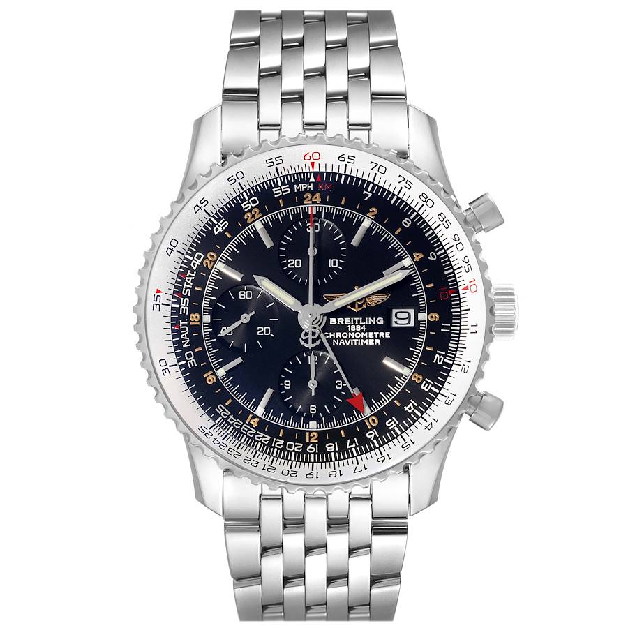 Breitling Navitimer World Black Dial Steel Mens Watch A24322