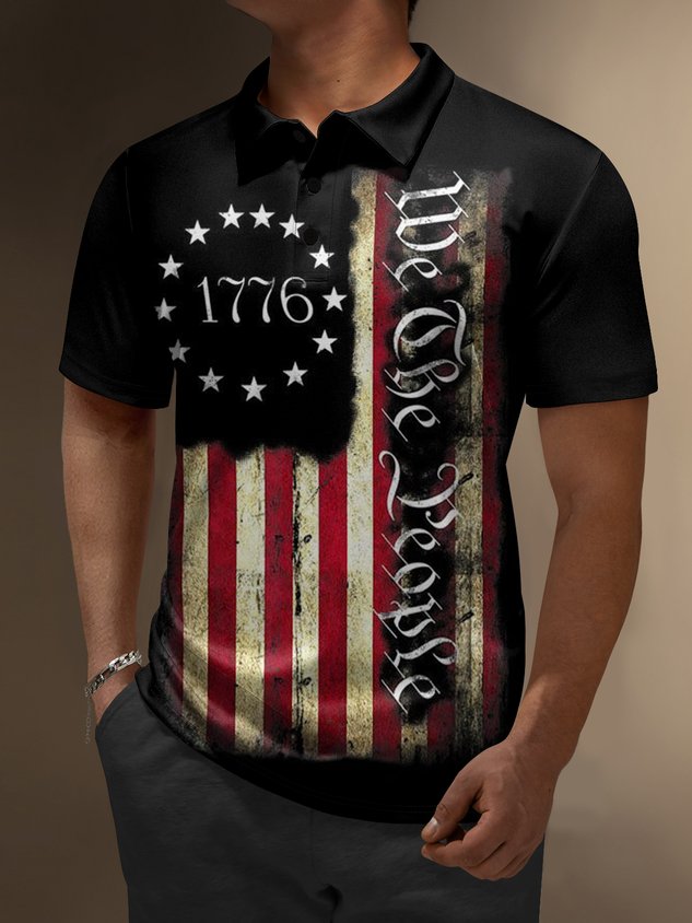 Moisture Wicking Abstract Gradient Colors USA Flag Short Sleeve Golf Polo