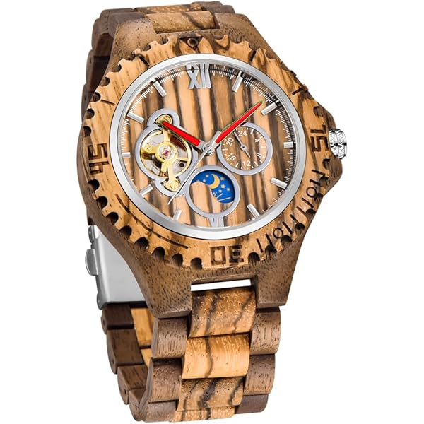 Men's Wooden Watch Triangle Skeleton Automatic Watch Mechanical Wood Watches for Men Brown3