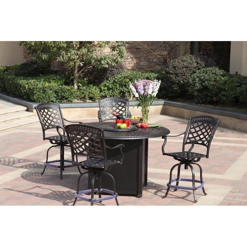Thompson Round 4 - Person 60'' Long Aluminum Bar Height Dining Set with Cushions