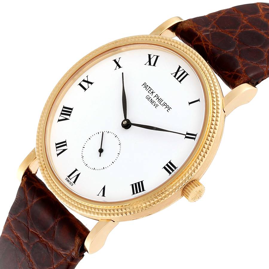 Patek Philippe Calatrava 18k Yellow Gold Brown Strap Mens Watch 3919